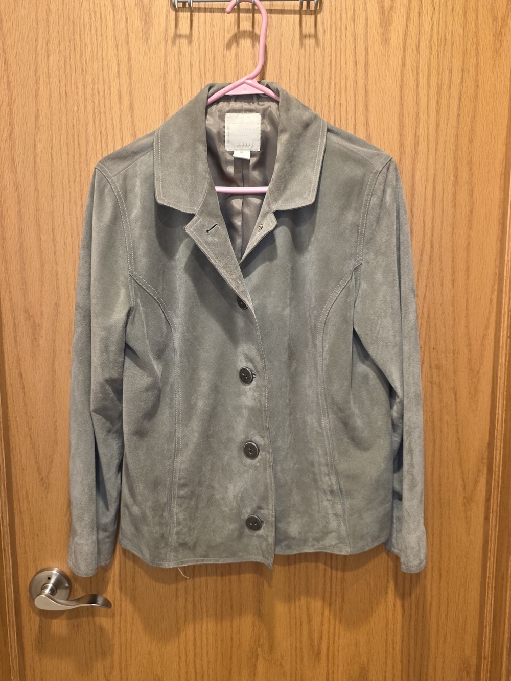 Women's Light Green Suede Button-Front Jacket